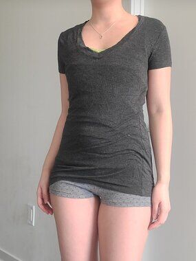 Zenana Charcoal Grey V-neck Slim T-shirts